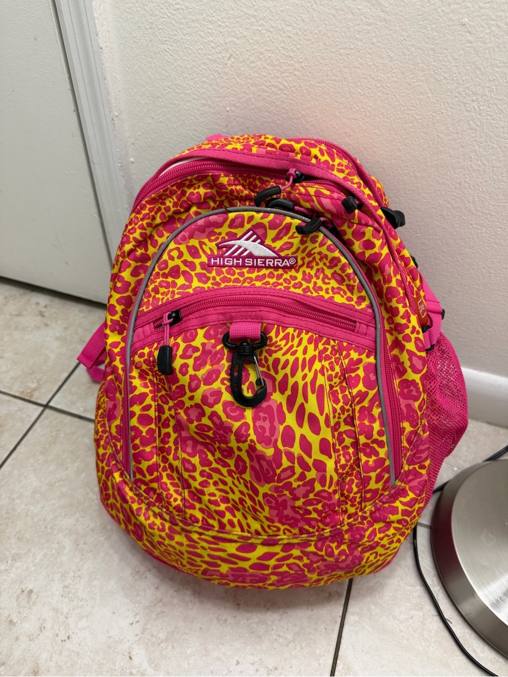 High Sierra Kids Pink and Yellow Leopard-Print Backpack